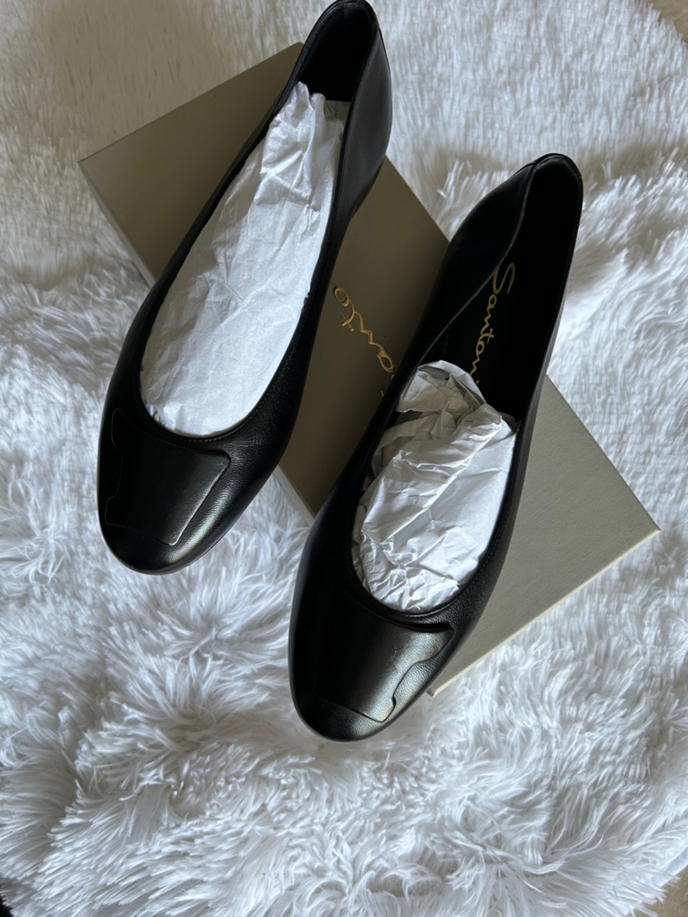 Santoni Black Leather Ballet Flats